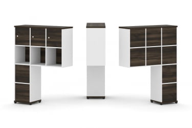 Надставка на стол высокая односторонняя + задняя стенка (8 шт.) + блок с 2-мя ящиками (2 шт.) + распашной фасад (3 шт.) CONCEPT CN.ONV-006 Дуб Мали Белый бриллиант Черный  металл