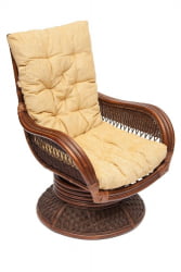 Кресло-качалка ANDREA Relax Medium /с подушкой/ Pecan Washed (античн. орех), Ткань рубчик, цвет кремовый