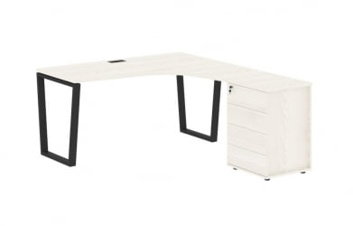 Стол эргономичный с тумбой правый EDIS EVCET 1518 R Ясень Траун Черный