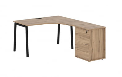 Стол эргономичный с тумбой (правый) EDIS ELCET 1318 R Дуб Денвер светлый Черный