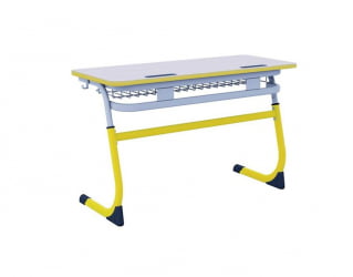 Парта двухместная регулируемая по высоте СМАРТЙ с углом наклона столешницы и антивандальной полиуретановой кромкой (рост 5-7) Желтый/Серый / SMARTY