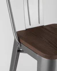 Стул барный Tolix Wood 75.5  со спинкой Серебристый