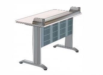 Парта двухместная Де Гласси А  с перфорированным экраном и бортиком ЛДСП Дуб молочный/ Металл Серый