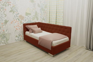 ДЕТСКАЯ МЯГКАЯ ИНТЕРЬЕРНАЯ КРОВАТЬ ВЕРСАЛЬ С ПОДЪЕМНЫМ МЕХАНИЗМОМ (БЕРХОУСЕ) Цвет фасада: Оранжевый; Материал фасада: Металл/Велюр; Спальное место: 1200х1900 / (BERHOUSE)