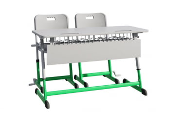 Парта двухместная НОМАД В с ручной регулировкой высоты (рост 4-6) Зеленый/Серый / NOMAD V