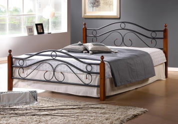 Кровать AT-803 дерево гевея/металл, 160*200 см (Queen bed), красный дуб/черный