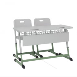 Парта двухместная регулируемая по высоте НОМАД с антивандальной  полиуретановой кромкой (рост 3-7) Желтый/Серый / NOMAD