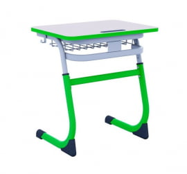 Парта одноместная регулируемая по высоте СМАРТЙ 600х500 с углом наклона столешницы и антивандальной полиуретановой кромкой (рост 3-5) Зеленый/Серый / SMARTY