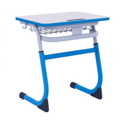 Парта одноместная регулируемая по высоте СМАРТЙ 600х500 с углом наклона столешницы и антивандальной полиуретановой кромкой (рост 5-7) Голубой/Серый / SMARTY