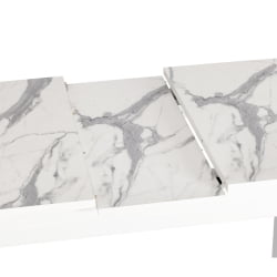 Стол АЛИГЕРЙ ЛДСП/ХПЛ/опора-массив березы , 130 х 75+30 х 75 см, Мрамор светлый/белый / ALIGERY ЛДСП/HPL/опора-массив