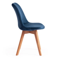 Стул TULIP SOFT (mod. 74) / 1 шт. в упаковке вельвет/дерево , 54 х 47 х 83 см , синий (HLR 63)/натуральный