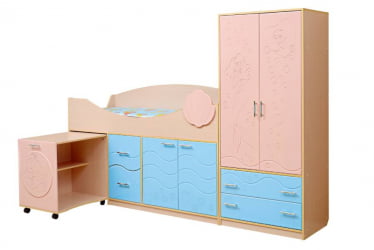 Набор модульной мебели для детской комнаты Юниор -12.2 МДФ глянец Дуб молочный/Розовый металлик/Сиреневый металлик