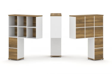 Надставка на стол высокая односторонняя + задняя стенка (8 шт.) + блок с 2-мя ящиками (1 шт.) + блок с 1-м ящиком (1 шт.) CONCEPT CN.ONV-007 Сандал Янтарный Белый бриллиант Белый металл