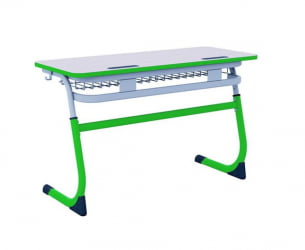 Парта двухместная регулируемая по высоте СМАРТЙ с углом наклона столешницы и антивандальной полиуретановой кромкой (рост 5-7) Зеленый/Серый / SMARTY