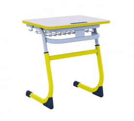 Парта одноместная регулируемая по высоте СМАРТЙ 600х500  с антивандальной  полиуретановой кромкой (рост 3-5) Желтый/Серый / SMARTY