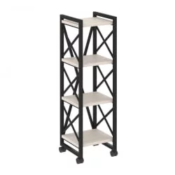 Стеллаж на колесных опорах - 4 полки LOFT  VR.L-MST.K-4.4 Металл черный Денвер светлый