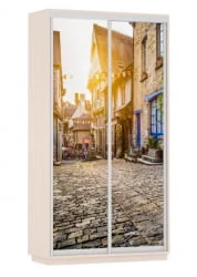 Шкаф-купе со стеклом Экспресс Дуо 1200х2200h Улица/Дуб молочный