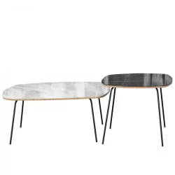 Комплект журнальных столов Тип 2 низкий и высокий Камень Пьетра чёрный Статуарио Белый