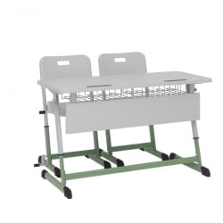 Детский стол для двоих НОМАД В с ручной регулировкой высоты (рост 4-6) Оливковый/Серый / NOMAD V