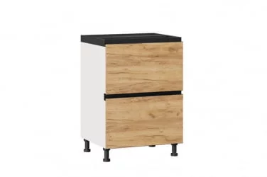 Тумба кухонная 600 с 2 ящиками ЛЮКС (4) Шервуд ЛД 281.790.000.102 Белая Дуб золотой