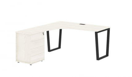 Стол эргономичный с тумбой левый ЕДИС ЕВCЕТ 1518 Л Ясень Траун Черный / EDIS EVCET L