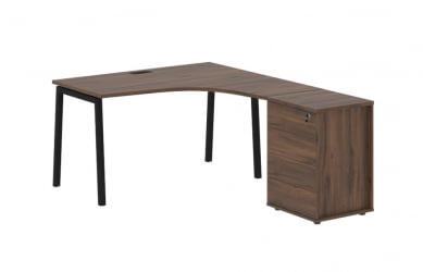 Стол эргономичный с тумбой (правый) ЕДИС ЕЛCЕТ 1318 Р Дуб Денвер темный Черный / EDIS ELCET R