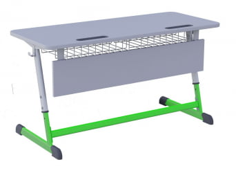 Парта двухместная регулируемая по высоте НОМАД с антивандальной  полиуретановой кромкой (рост 3-7) Зеленый/Серый / NOMAD