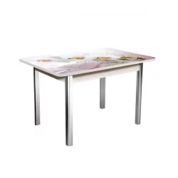 Стол нераздвижной 1,2 Победа, СТЕКЛО, опоры полуовал ХРОМ, Беленый дуб/R008_78933