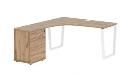 Стол эргономичный с тумбой левый EDIS EVCET 1518 L Дуб Денвер светлый Белый