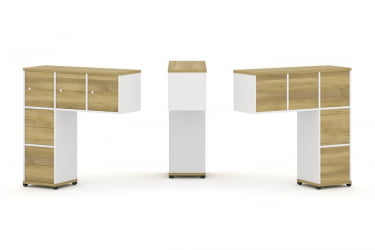 Надставка на стол низкая односторонняя + задняя стенка (5шт.) + блок с 2-мя ящиками (2шт.) + распашной фасад (3 шт.) CОНCЕПТ CН.ОНН-005 Дуб Винченцо Белый бриллиант Черный металл / CONCEPT CN.ONN-005