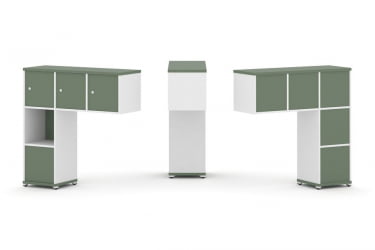 Надставка на стол низкая односторонняя + задняя стенка (5 шт.) + блок с 1-м ящиком (1 шт.) + распашной фасад (3 шт.) CONCEPT CN.ONN-006 Кобо Белый бриллиант Белый металл