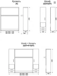 Кровать с подъёмным механизмом Смарт 1 Ш+К+Ш 1600 Ясень шимо темный