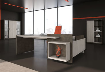 Стол руководителя левый WOOD&STONE СФ-531211 Дрифтвуд Бетон Чикаго темный