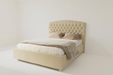 Мягкая интерьерная кровать "Берлин" без основания Цвет фасада: Бежевый; Цвет корпуса: Бежевый; Материал фасада: Искусственная кожа; Размер: 2000x2000 мм; Спальное место: 2000х2000 мм 