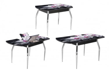 Стол раздвижной 1,45 Грация, СТЕКЛО, опоры изогнутые ХРОМ, Венге/Р041 / Венге/R041