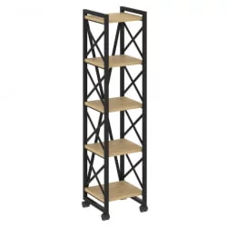 Стеллаж на колесных опорах - 5 полок ЛОФТ ВР.Л-МСТ.К-5.4 Металл черный Тиквуд светлый / LOFT VR.L-MST.K-5.4