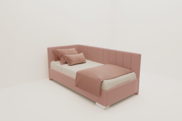 Детская кровать 120 190 ТЕРРА С ОРТОПЕДИЧЕСКИМ ОСНОВАНИЕМ (BERHOUSE) Цвет фасада: Бледно розовый; Материал фасада: Металл/Велюр; Спальное место: 1200х1900