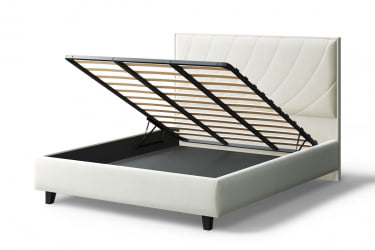 Кровать СОФИЯ 2000*1400мм (на опорах), велюр Бренди лайт 02 (серо-белый), (б/основания, б/матраса)