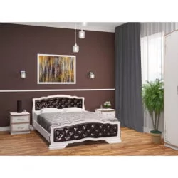 Кровать из массива Карина-10 200х160 Дуб молочный Темная экокожа