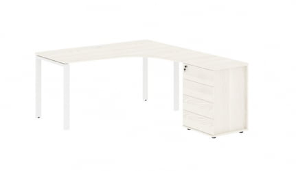 Стол эргономичный с тумбой правый ЕДИС ЕУCЕТ 1518 Р Ясень Траун Белый / EDIS EUCET R