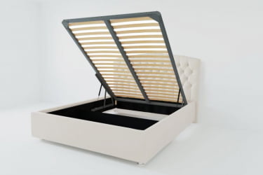 Мягкая интерьерная кровать "Берлин" с подъемным механизмом Материал фасада: Искусственная кожа; Спальное место: 1600х2000 мм; Цвет фасада: Белый; Цвет корпуса: Белый 