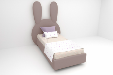 Детская кровать &куот;Зайка&куот; с ортопедическим основанием Цвет фасада: Темно-серый; Цвет корпуса: Темно-серый; Материал фасада: Металл/Велюр; Размер: 1200х2000 мм; Спальное место: 1200х2000 мм / "Зайка"