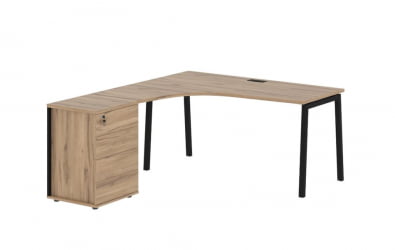 Стол эргономичный с тумбой (левый) EDIS ELCET 1518 L Дуб Денвер светлый Черный