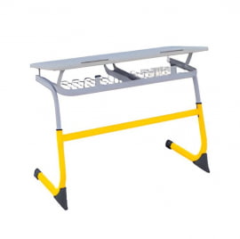 Парта двухместная регулируемая по высоте СМАРТЙ с углом наклона столешницы (рост 3-5) Желтый/Серый / SMARTY