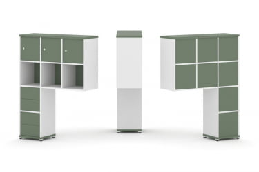 Надставка на стол высокая односторонняя + задняя стенка (8 шт.) + блок с 2-мя ящиками (2 шт.) + распашной фасад (3 шт.) CONCEPT CN.ONV-006 Кобо Белый бриллиант Белый металл