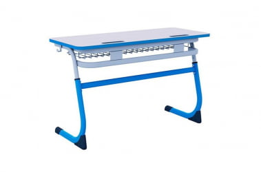 Парта двухместная регулируемая по высоте СМАРТЙ  с антивандальной  полиуретановой кромкой (рост 5-7) Синий/Серый / SMARTY