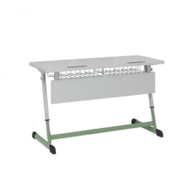 Парта двухместная регулируемая по высоте НОМАД с антивандальной  полиуретановой кромкой (рост 3-7) Оливковый/Серый / NOMAD