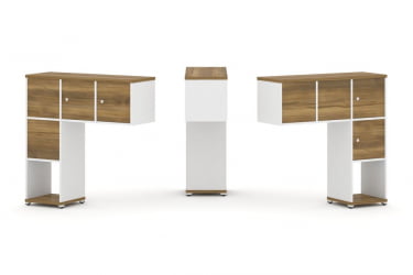 Надставка на стол низкая двухсторонняя + задняя стенка (4 шт.) + распашной фасад (4 шт.) CОНCЕПТ CН.ДНН-002 Сандал Янтарный Белый бриллиант Белый металл / CONCEPT CN.DNN-002