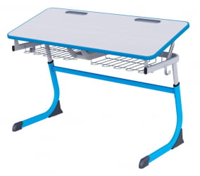 Детский стол для двоих СМАРТЙ с углом наклона столешницы и антивандальной полиуретановой кромкой (рост 5-7) Серый/Серый / SMARTY