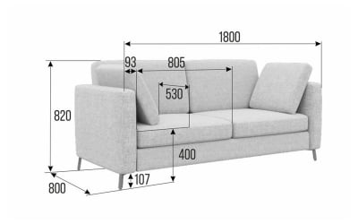 Диван замша Браско БРС-2 Тимелесс 04/Металл Черный 1800*800*840 / BRS-2 Timeless